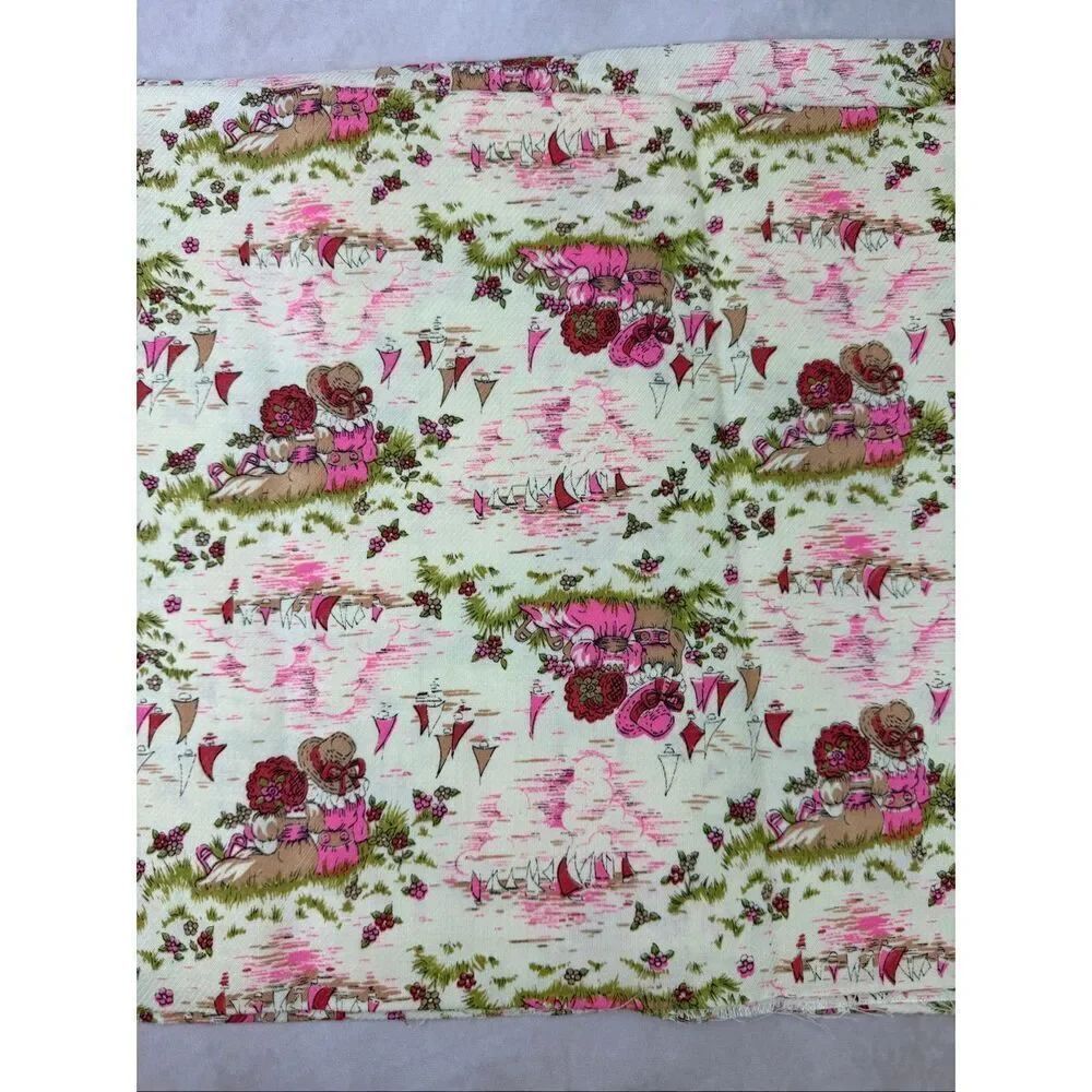 Vintage 1950s Novelty Print Fabric Rayon Blend NWT 45x46”